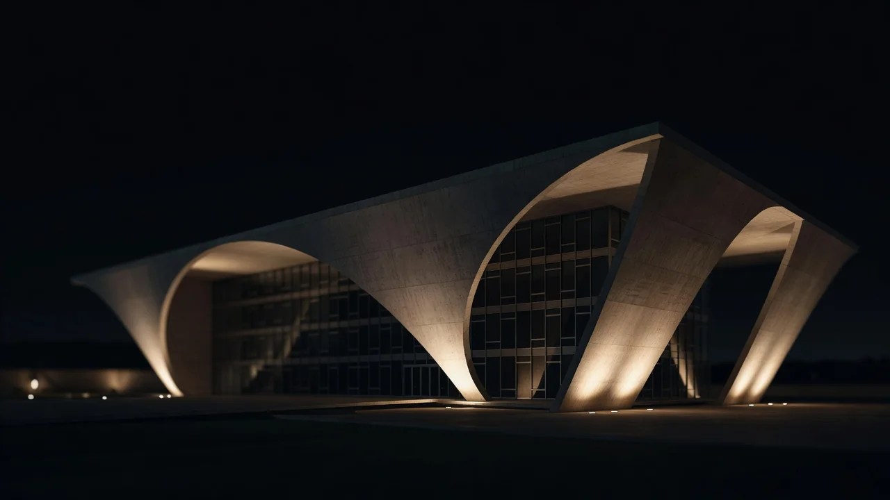 Prédio governamental iluminado à noite em Brasília